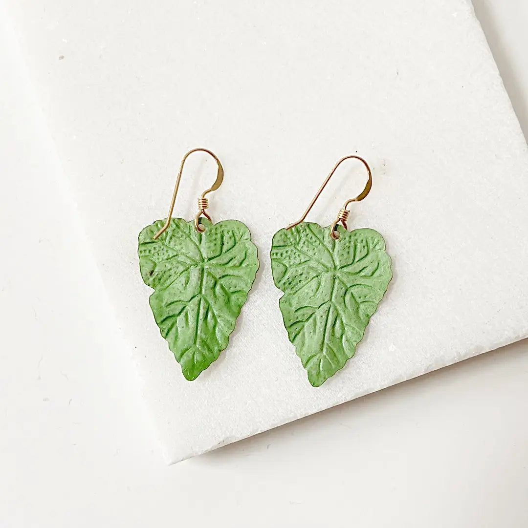 Brass Patina Leaf 14K Gold Fill Earrings Regina McGearty