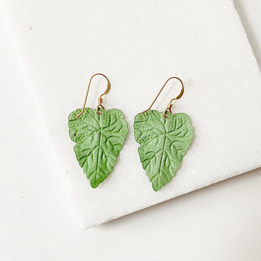 Brass Patina Leaf 14K Gold Fill Earrings Regina McGearty