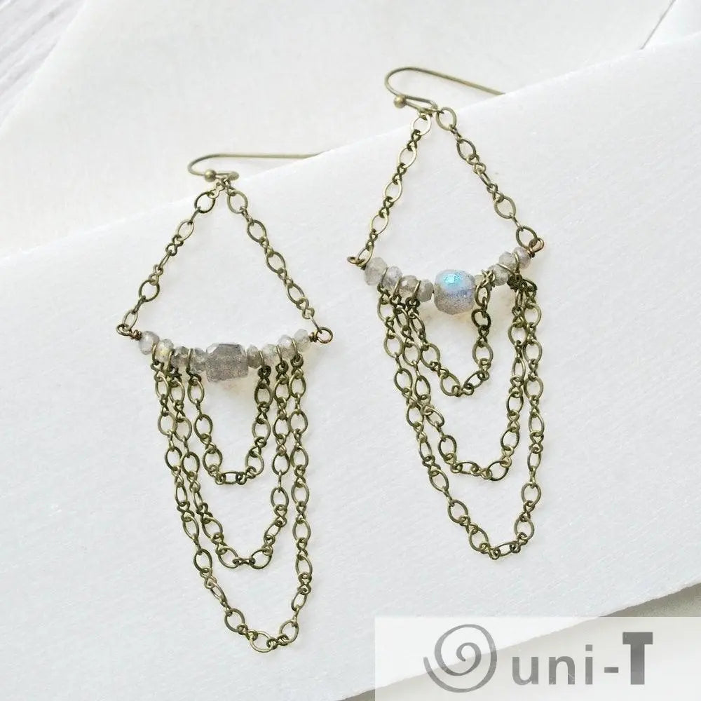 Bronze Slouch Earrings, Labradorite or Pyrite Earrings Sasha Walsh