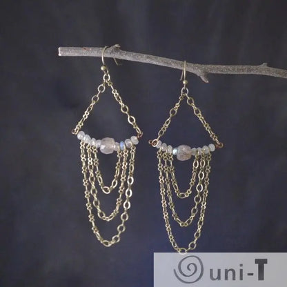 Bronze Slouch Earrings, Labradorite or Pyrite Earrings Sasha Walsh