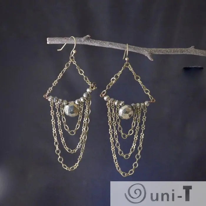 Bronze Slouch Earrings, Labradorite or Pyrite Earrings Sasha Walsh