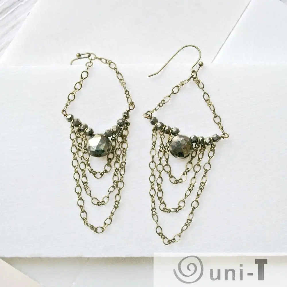 Bronze Slouch Earrings, Labradorite or Pyrite Earrings Sasha Walsh