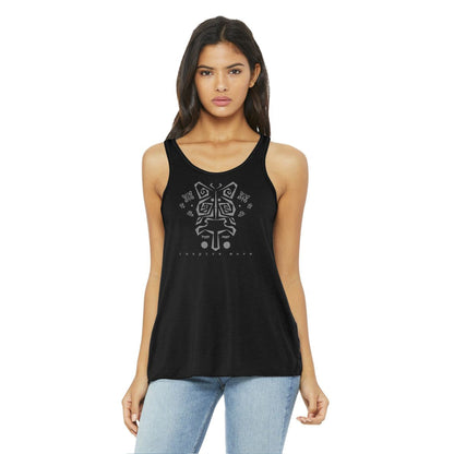 Model wearing black "Inspire More" Butterfly Tank Top for Women. Flowy, eco-friendly racerback top made in the USA for transformation seekers.