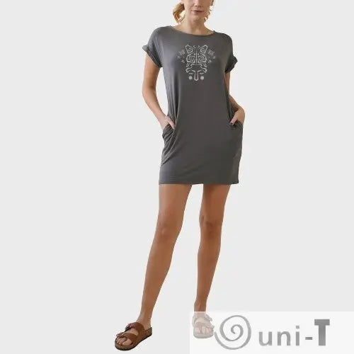 Butterfly Graphic on Bamboo Tunic Dress with Pockets Uni-T