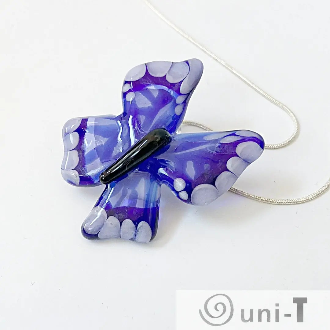 Butterfly Lamp Worked Glass with 18" Silver Snake Chain Necklace Christine Mathews