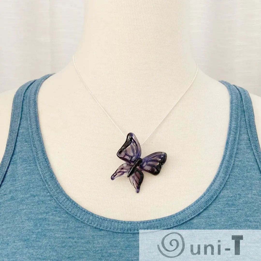 Butterfly Lamp Worked Glass with 18" Silver Snake Chain Necklace Christine Mathews