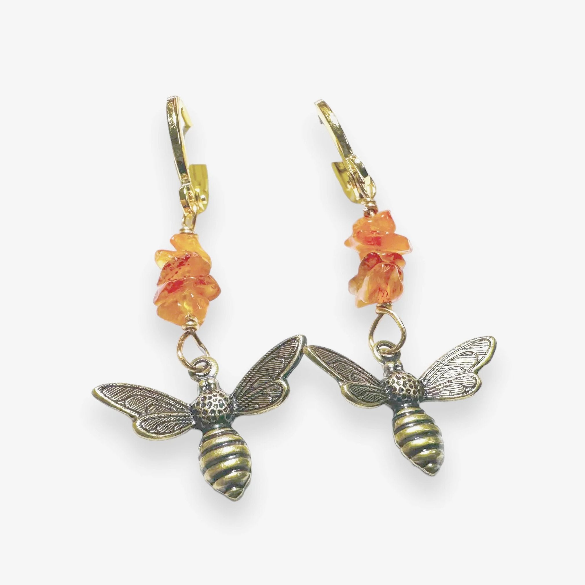 Bee Earrings/Carnelian Gemstone Earrings/Golden Bee Earrings-Uni-T Janine Design