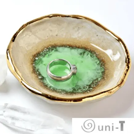Chrysoprase Oyster Ring Dish, Chakra Bowl, 22k Gold Ceramic Bowl Liza Curtis