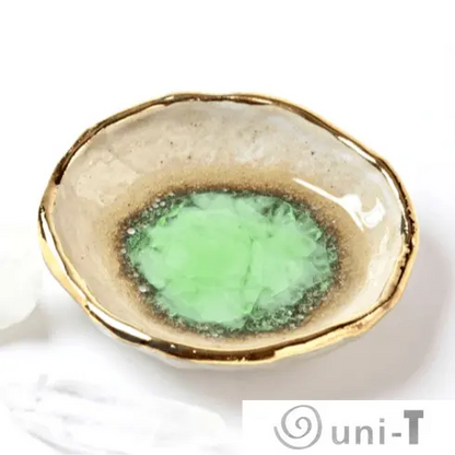 Chrysoprase Oyster Ring Dish, Chakra Bowl, 22k Gold Ceramic Bowl Liza Curtis