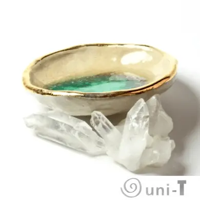 Chrysoprase Oyster Ring Dish, Chakra Bowl, 22k Gold Ceramic Bowl Liza Curtis