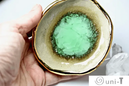 Chrysoprase Oyster Ring Dish, Chakra Bowl, 22k Gold Ceramic Bowl Liza Curtis