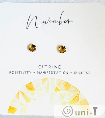 Citrine Stud Earrings, November Birthday Gemstone- November Janine Gerade