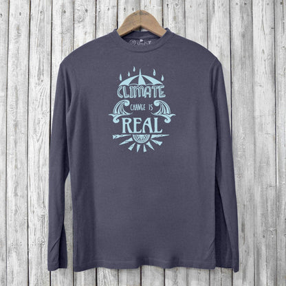 Charcoal Men's Climate Change T-Shirt - Sustainable Graphic Tee with eco-conscious slogan, ideal for rallies or casual wear, made from bamboo and cotton.