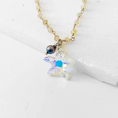 Crystal Starfish, Golden Quartz, Sterling Silver Necklace Regina McGearty