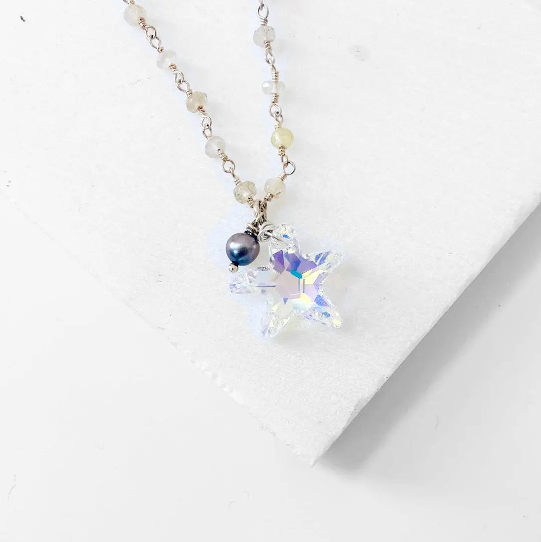 Crystal Starfish, Golden Quartz, Sterling Silver Necklace Regina McGearty