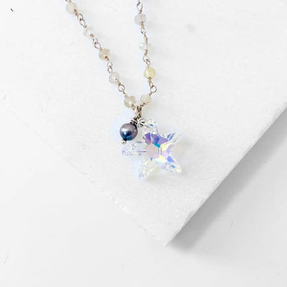 Crystal Starfish, Golden Quartz, Sterling Silver Necklace Regina McGearty