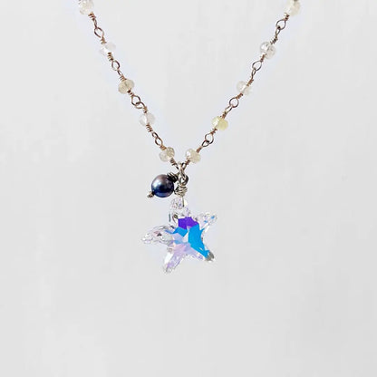 Crystal Starfish, Golden Quartz, Sterling Silver Necklace Regina McGearty