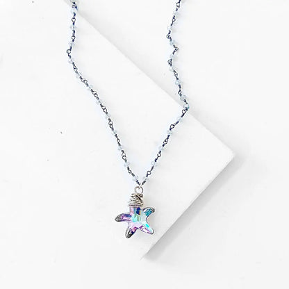 Crystal Starfish, Gray Jade, Sterling Silver Necklace Regina McGearty