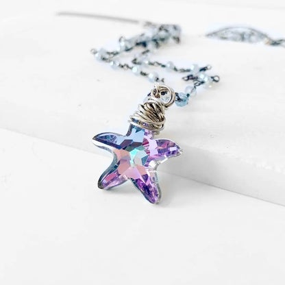 Crystal Starfish, Gray Jade, Sterling Silver Necklace Regina McGearty