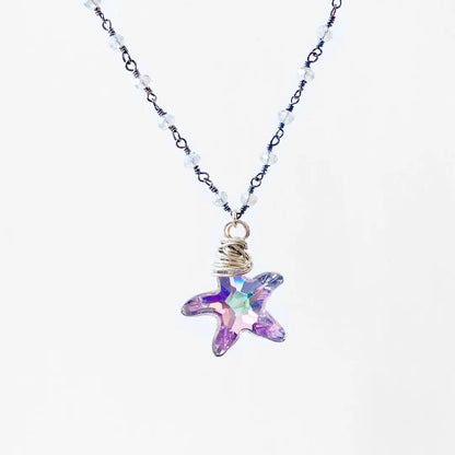 Crystal Starfish, Gray Jade, Sterling Silver Necklace Regina McGearty