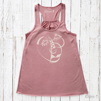 Cubism Face Flowy Tank - Women in mauve pink with abstract cubist face design. Soft poly-viscose blend ideal for art lovers and creatives.