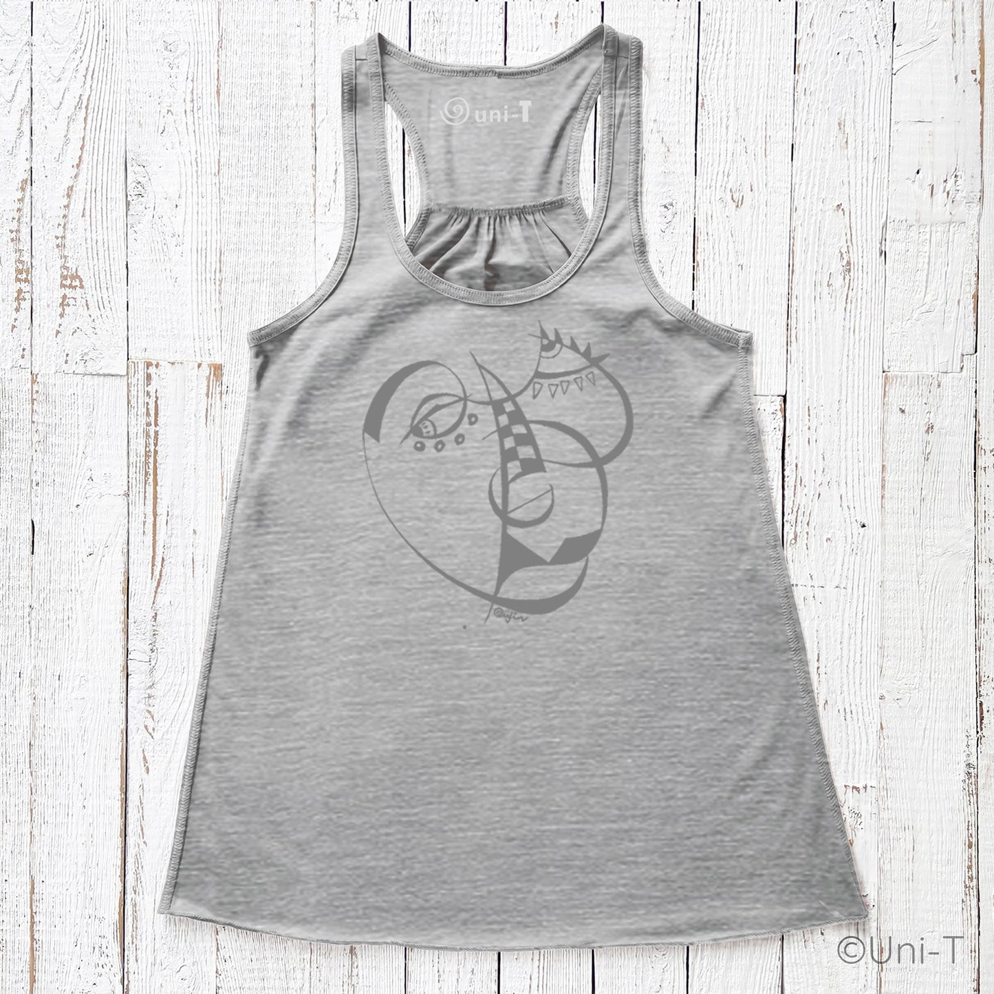 Cubism Face Flowy Tank - Women in heather gray featuring abstract cubist artwork. Comfortable fit perfect for artistic and modern fashion.