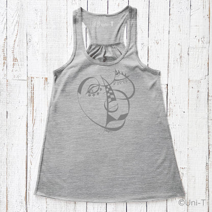Cubism Face Flowy Tank - Women in heather gray featuring abstract cubist artwork. Comfortable fit perfect for artistic and modern fashion.