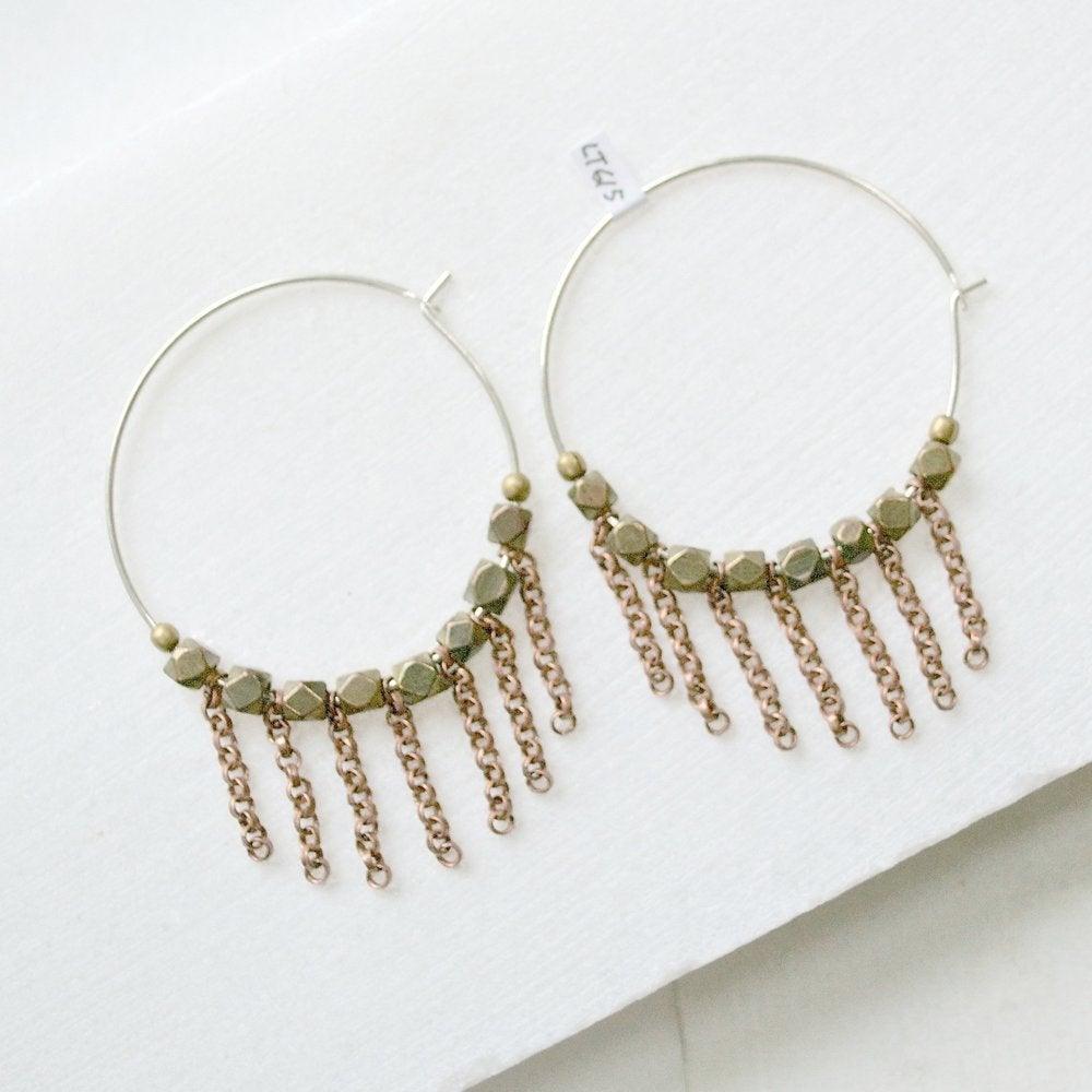 Pyrite Hoop with Dangle Chains Earrings Uni-T