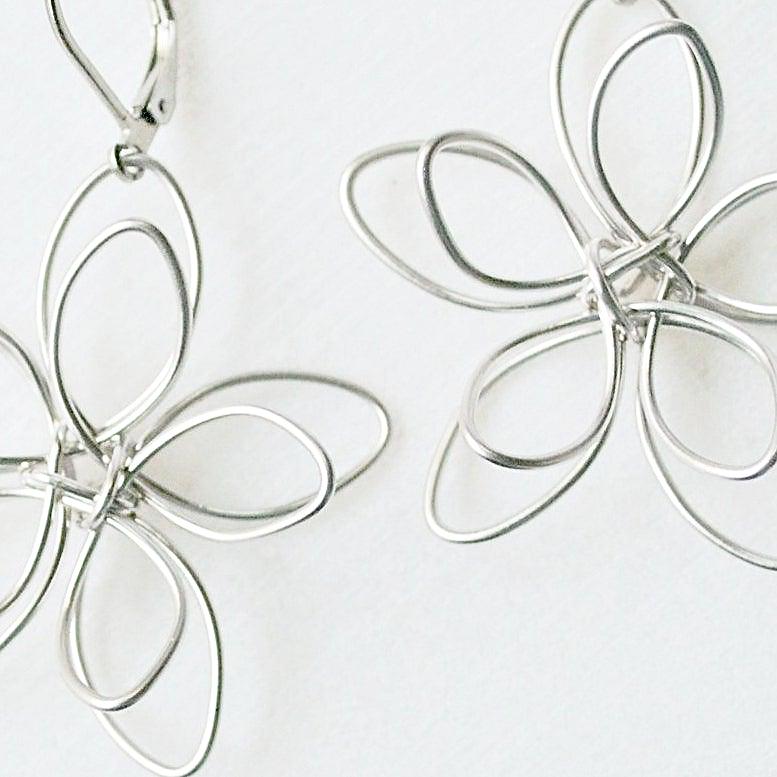 Rhodium Plated Earrings with Surgical Steel Ear Wire - Flower Uni-T