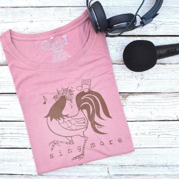 SING MORE | Rooster T-shirt for Women | Chicken Shirt | Bamboo Organic Cotton Tee