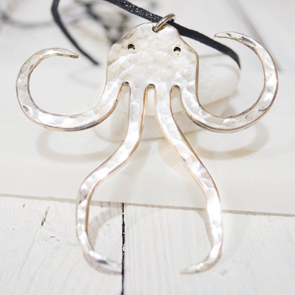Silver Plated Octopus Vintage Fork Necklace  with 31&quot; Black Cord Uni-T