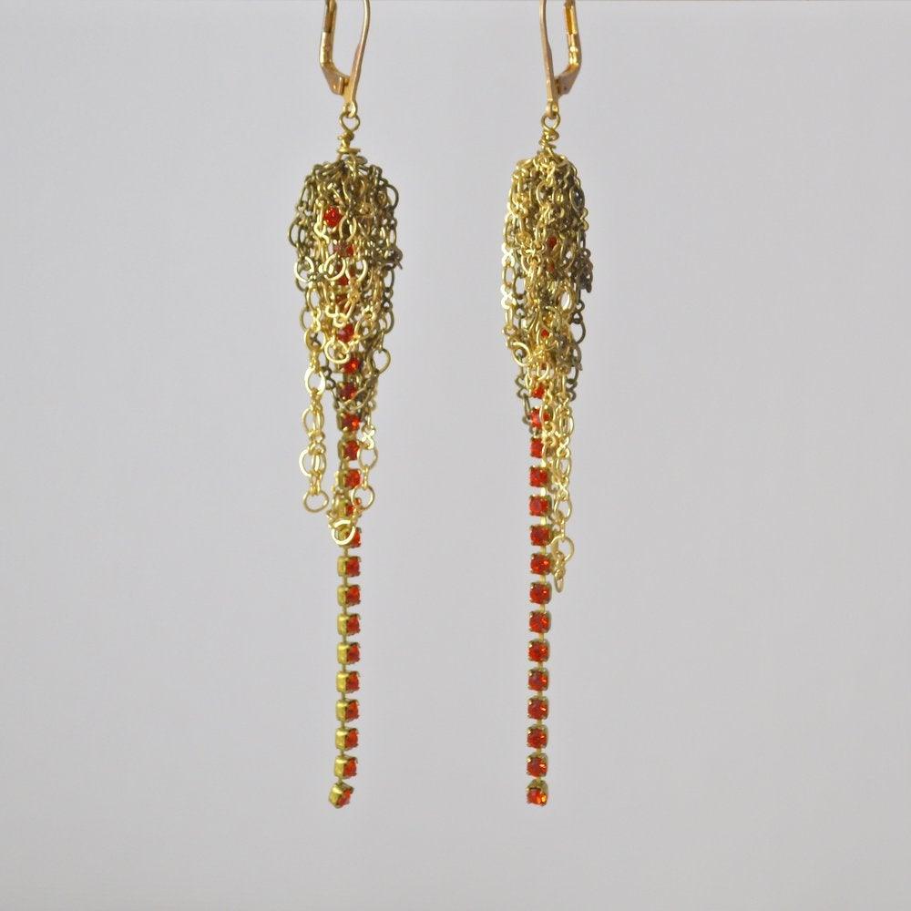Swarovski Crystal Stripes &amp; Gold Jumbled Earrings Uni-T