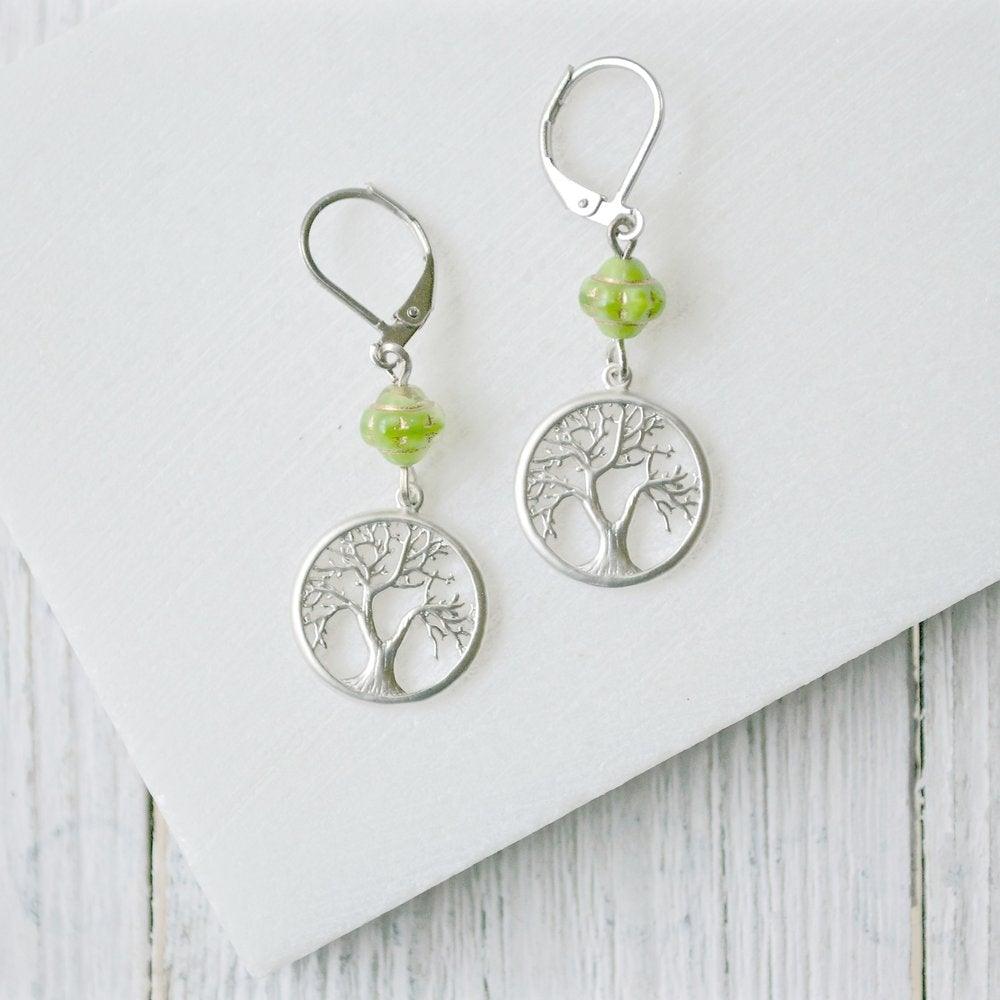 Rhodium Plated Earrings with Surgical Steel Ear Wire - Tree &amp; Butterfly Uni-T