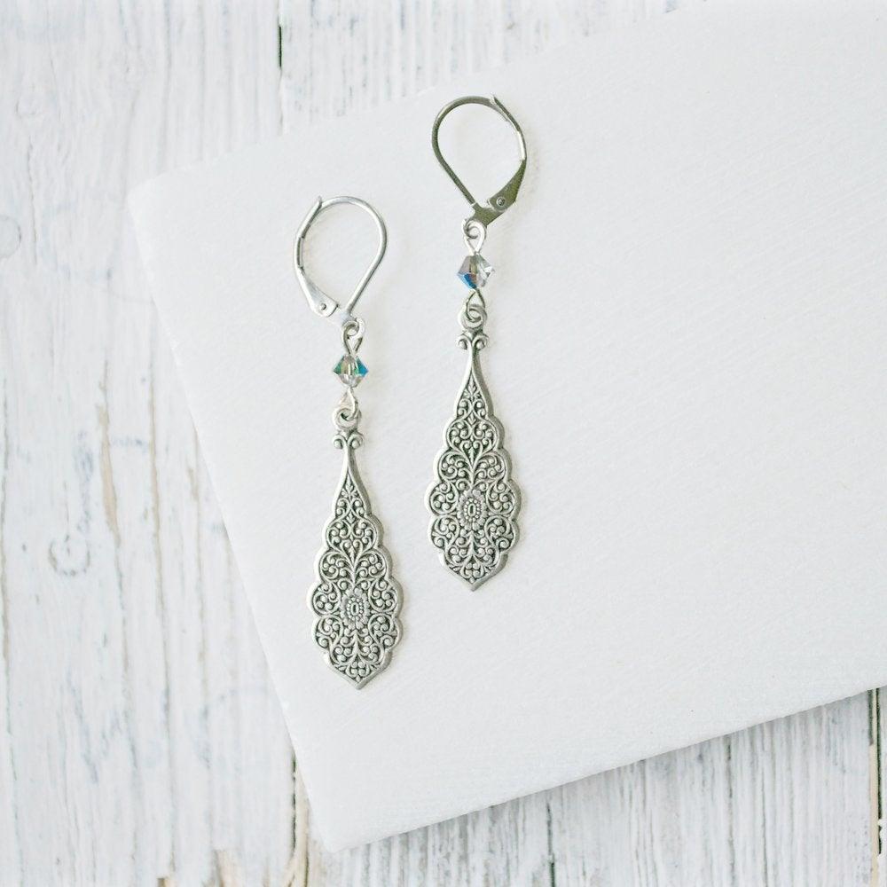 Pewter Charm Earrings with Czech Glass Beads Uni-T