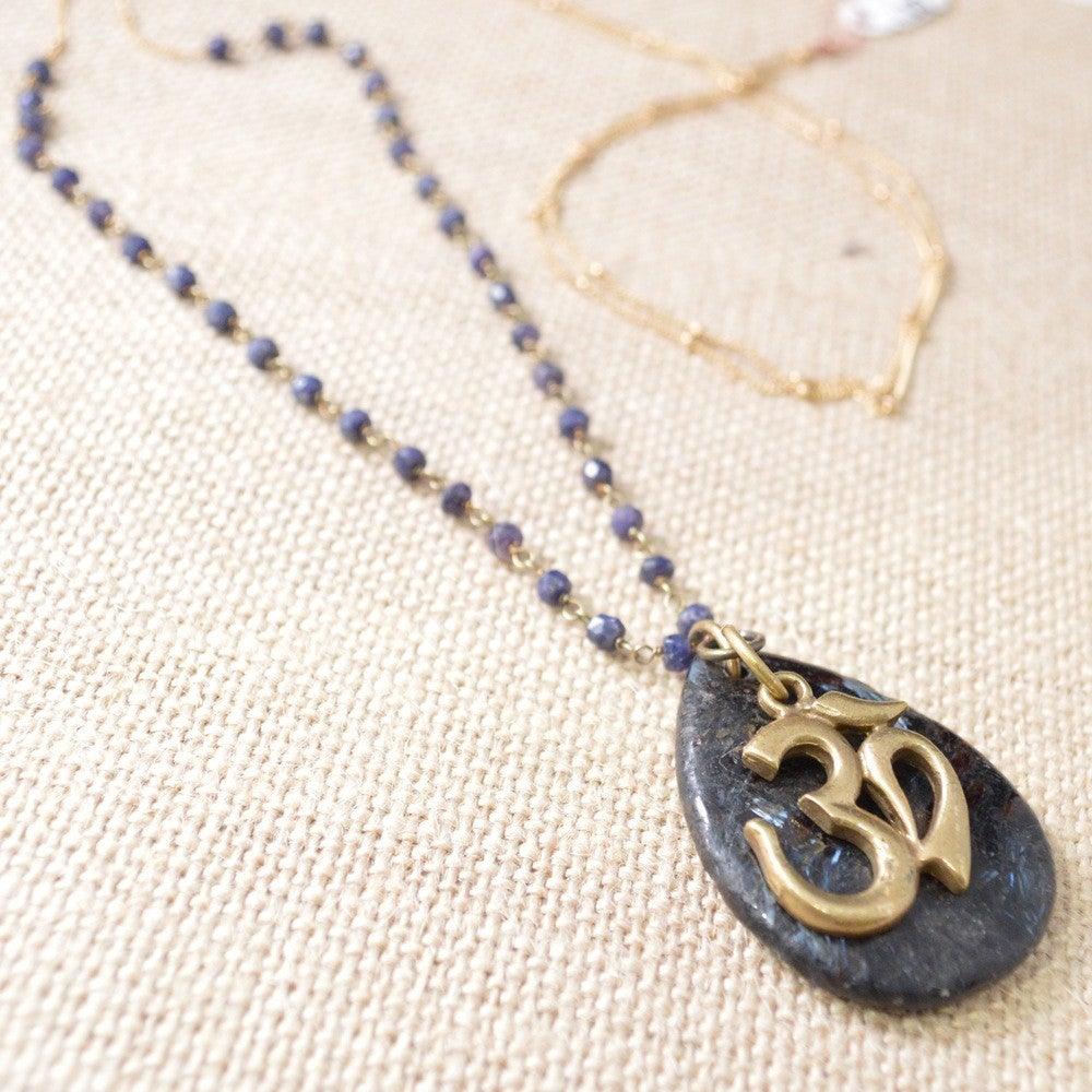 Long Om Necklace - Lolite &amp; Gold Filled Chain Uni-T