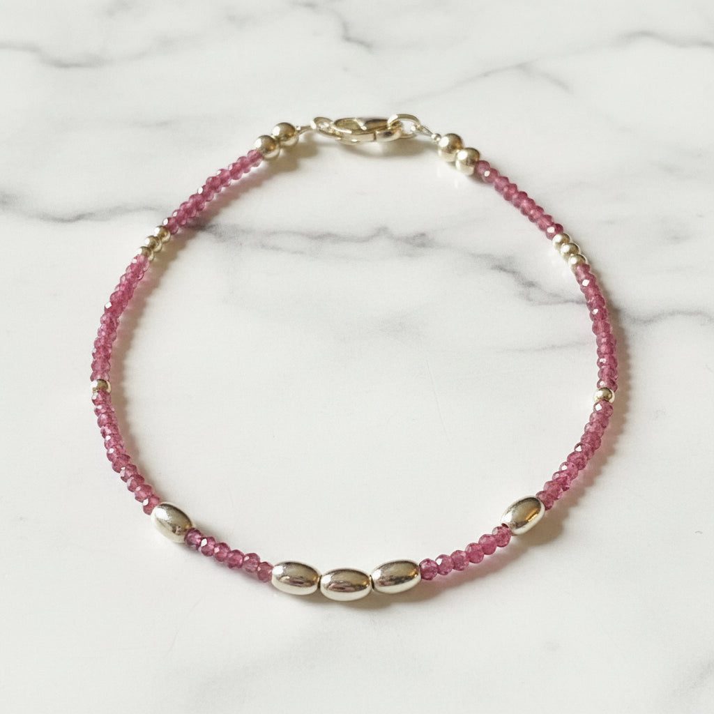 Dainty Gemstone Bracelet, Gemstone Bead Chain, Watermelon Tourmaline Gemstone Bracelet- Janine Gerade