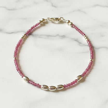 Dainty Gemstone Bracelet, Gemstone Bead Chain, Watermelon Tourmaline Gemstone Bracelet- Janine Gerade