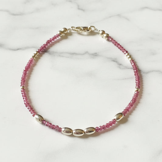 Dainty Gemstone Bracelet, Gemstone Bead Chain, Watermelon Tourmaline Gemstone Bracelet- Janine Gerade