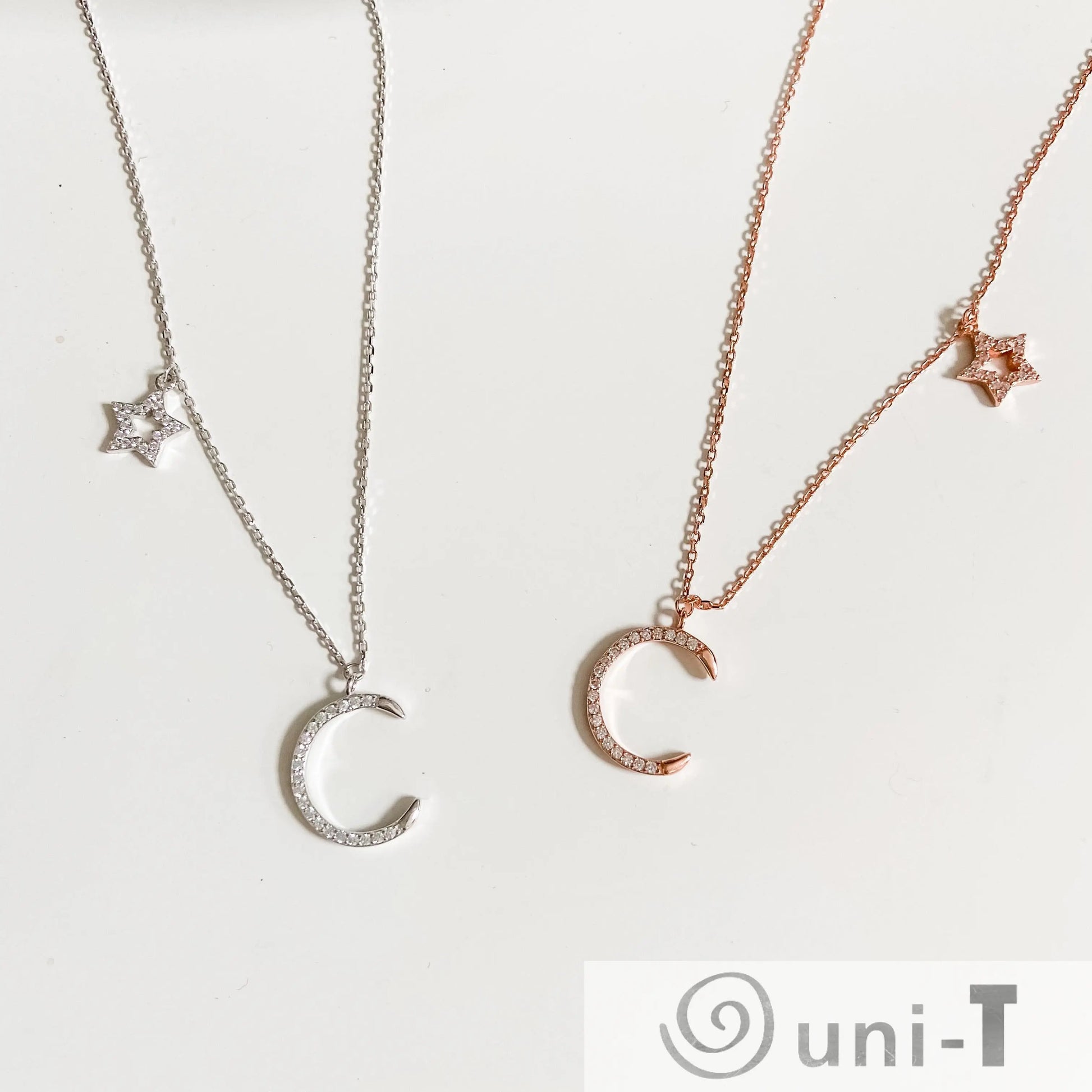Dainty Pave Star and the Moon Necklace Janine Gerade