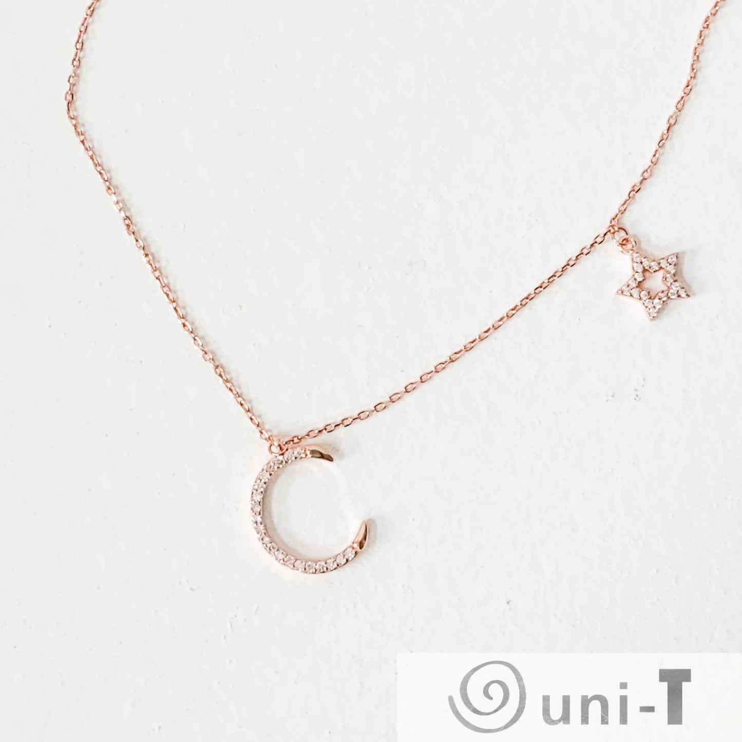Dainty Pave Star and the Moon Necklace Janine Gerade
