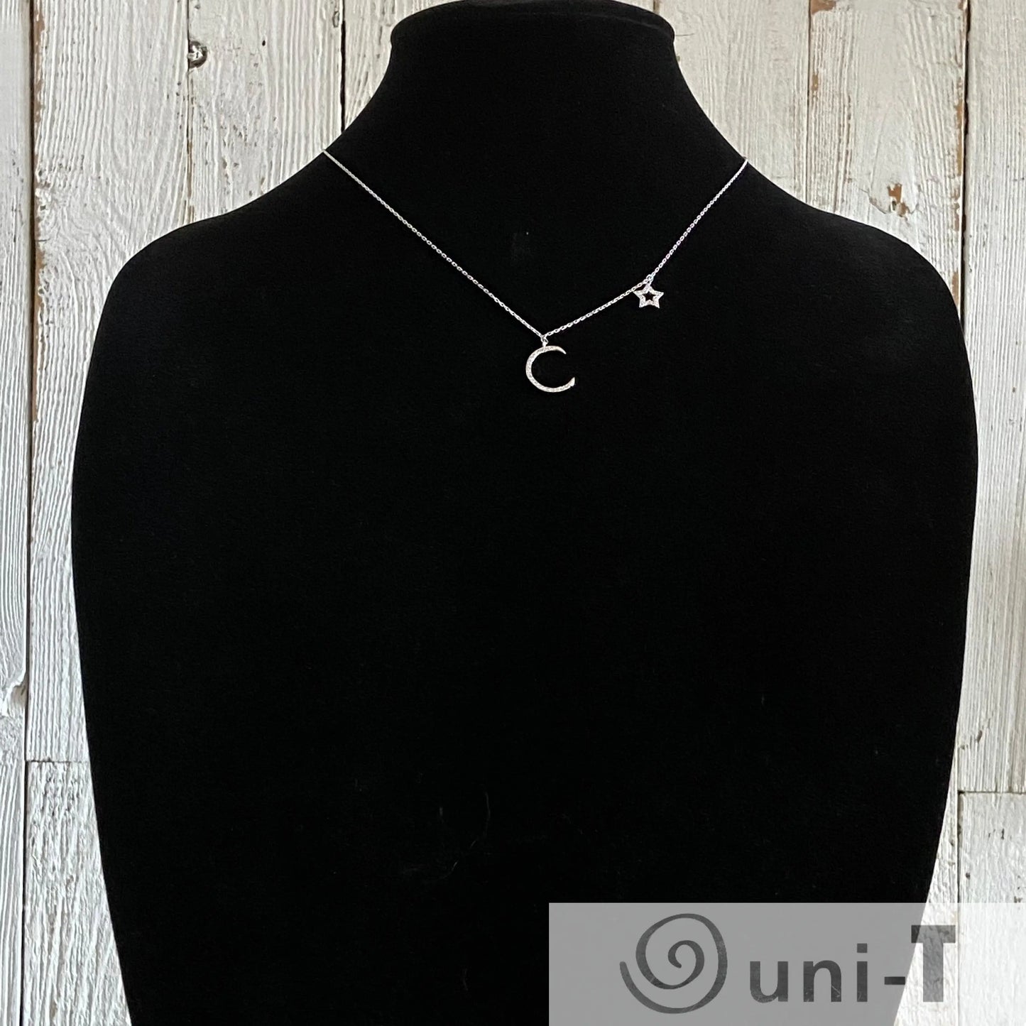 Dainty Pave Star and the Moon Necklace Janine Gerade