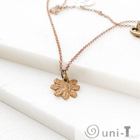 Daisy Necklace, Precious Metal Clay 99% Pure Bronze with Sterling Silver Chain Amy Vulfovich