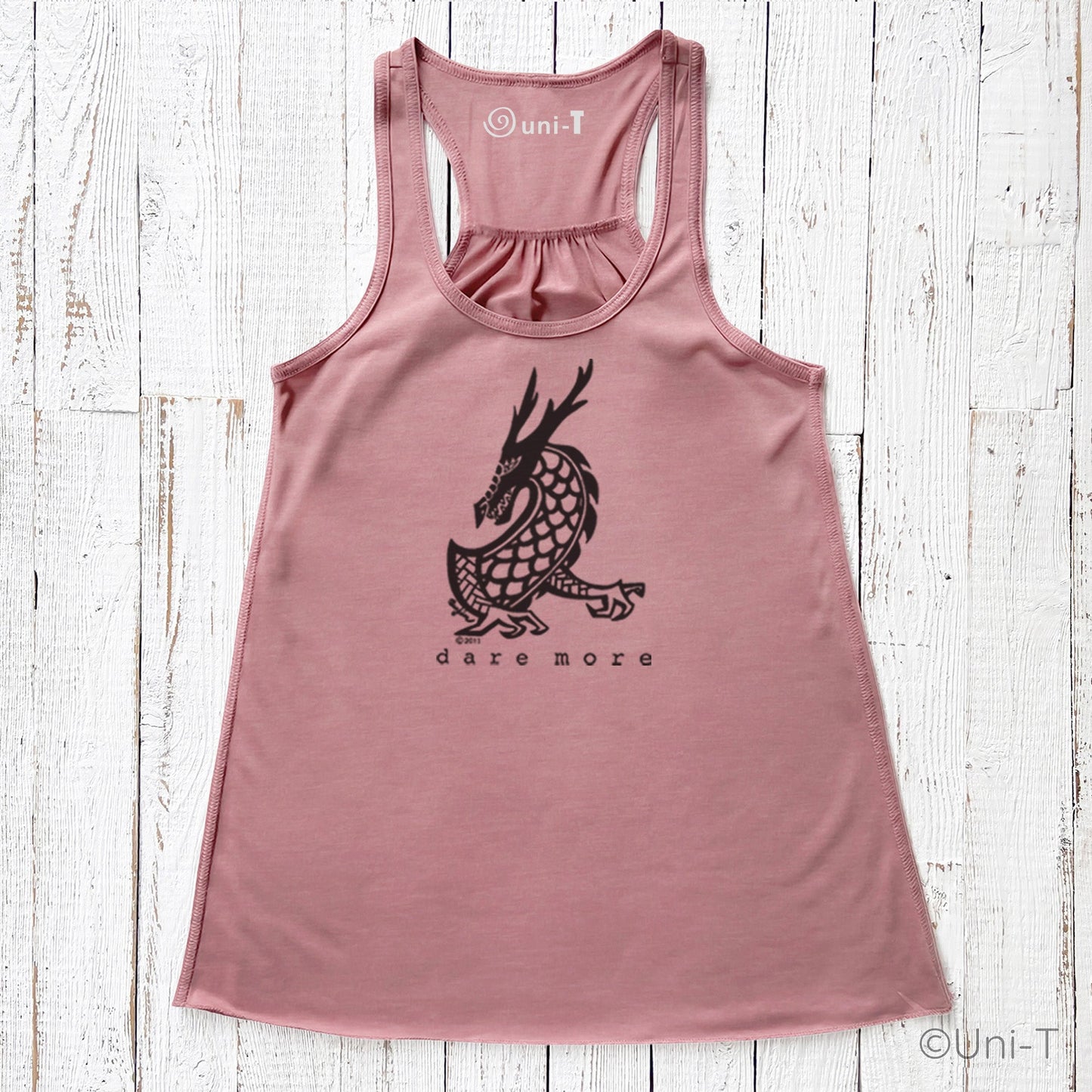 Rose pink Dragon Flowy Tank Top Women with black dragon graphic and empowering message. Stylish and comfortable for fearless fashion lovers.