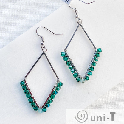 Diamond Shape Earrings with Wrapped Crystals - Blue, Purple & Green - Large Lisa Trachtman