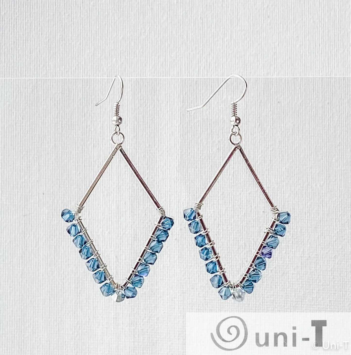 Diamond Shape Earrings with Wrapped Crystals - Blue, Purple & Green - Large Lisa Trachtman