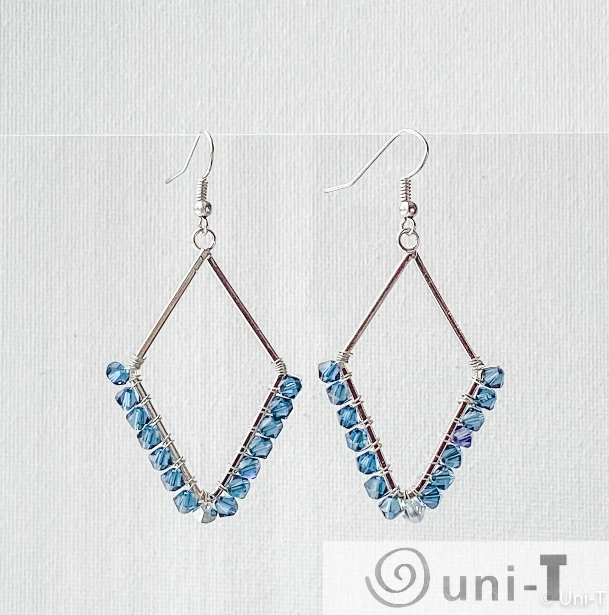 Diamond Shape Earrings with Wrapped Crystals - Blue, Purple & Green - Large Lisa Trachtman