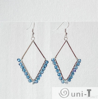 Diamond Shape Earrings with Wrapped Crystals - Blue, Purple & Green - Large Lisa Trachtman