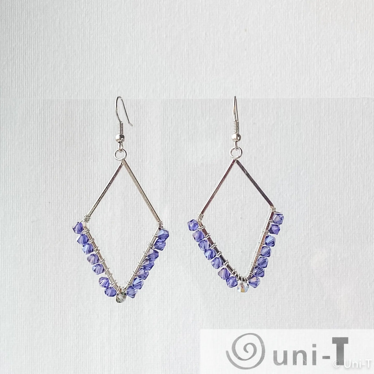 Diamond Shape Earrings with Wrapped Crystals - Blue, Purple & Green - Large Lisa Trachtman