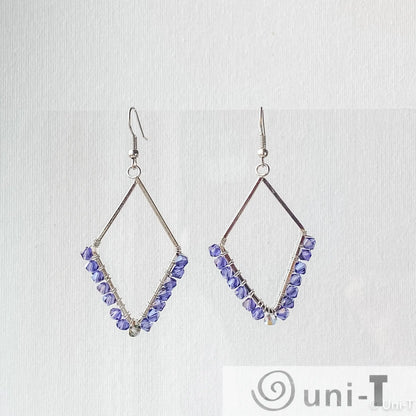 Diamond Shape Earrings with Wrapped Crystals - Blue, Purple & Green - Large Lisa Trachtman