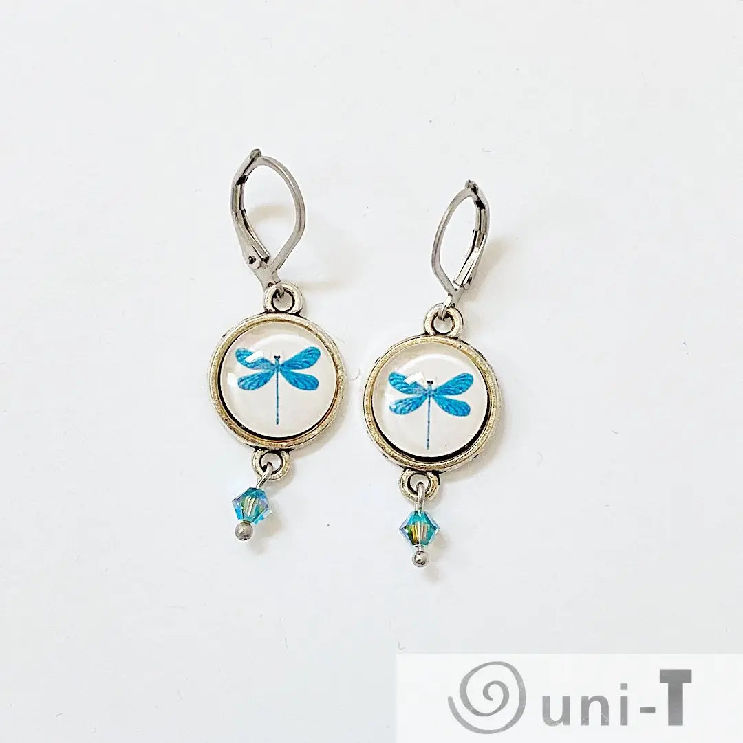 Dragonfly and Butterfly Glass Dome Earrings Kathy James